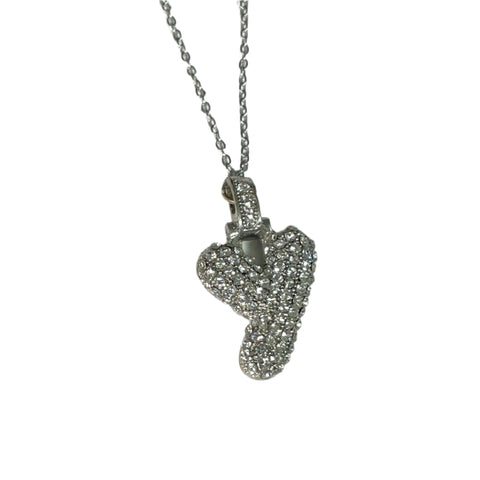 Gift For Valentine's Day Silver Stone Studded Y Initial Charm Necklace