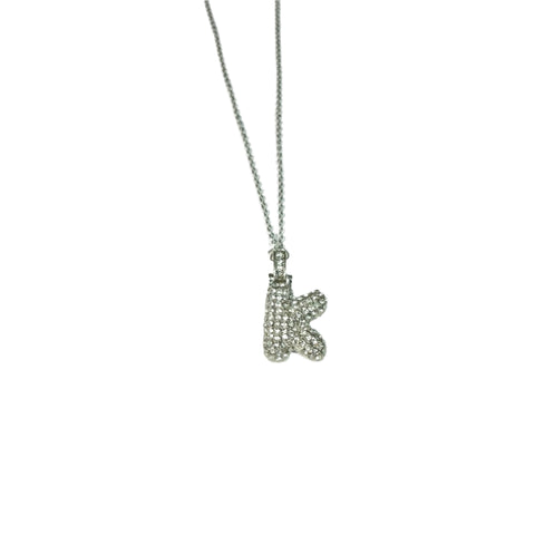 Gift For Valentine's Day Silver Stone Studded K Initial Charm Necklace