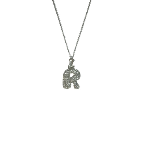 Gift For Valentine's Day Silver Stone Studded R Initial Charm Necklace
