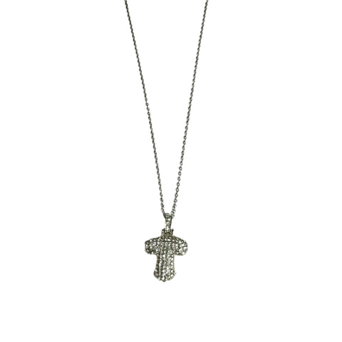Gift For Valentine's Day Silver Stone Studded T Initial Charm Necklace