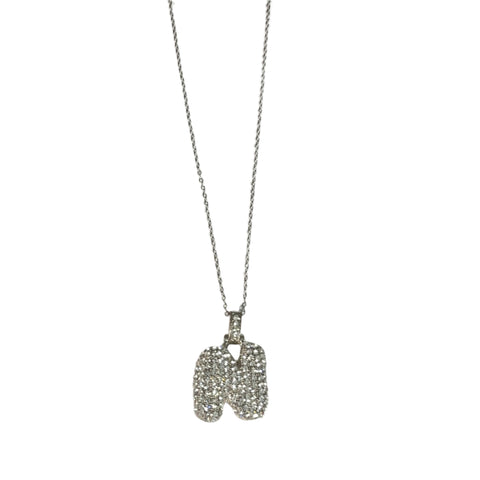 Gift For Valentine's Day Silver Stone Studded N Initial Necklace