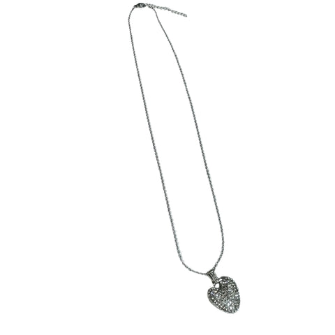 Gift For Valentine's Day Silver Stone Studded Heart Charm Necklace