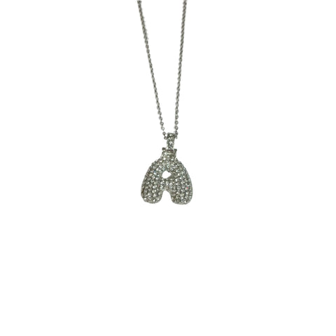 Gift For Valentine's Day Silver Stone Studded A Initial Necklace