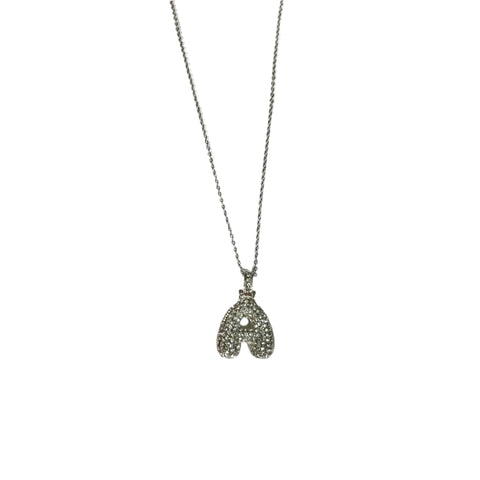 Gift For Valentine's Day Silver Stone Studded A Initial Necklace