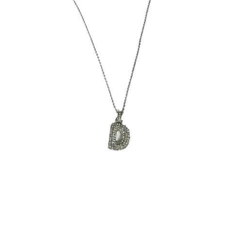 Gift For Valentine's Day Silver Stone Studded D Initial Necklace