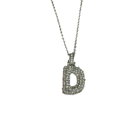 Gift For Valentine's Day Silver Stone Studded D Initial Necklace
