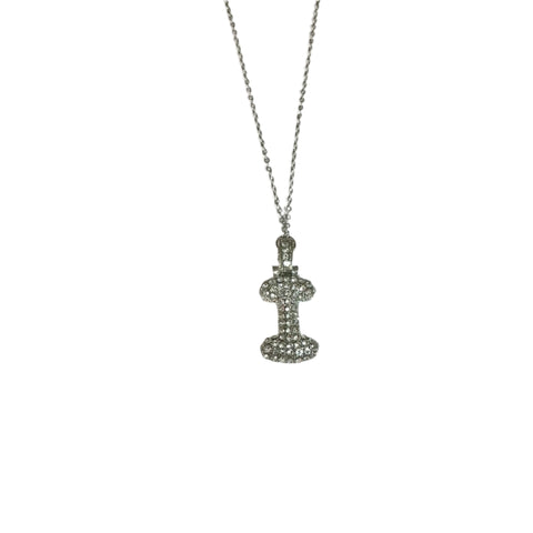 Gift For Valentine's Day Silver Stone Studded I Initial Necklace