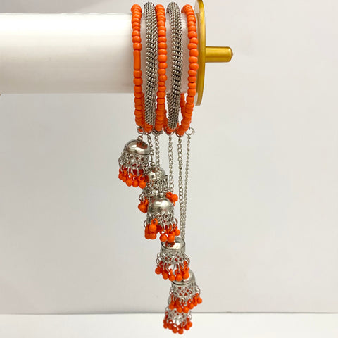 High Quality Adjustable Silver And Orange Oxidised Tassel Bracelet