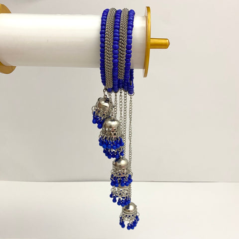 High Quality Silver And Blue Oxidised Tassel Bracelet