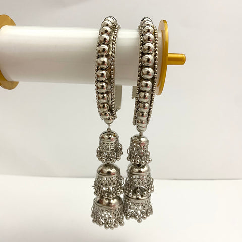 High Quality Adjustable Oxidized Silver Hanjing Bangle Bracelet (Pair)