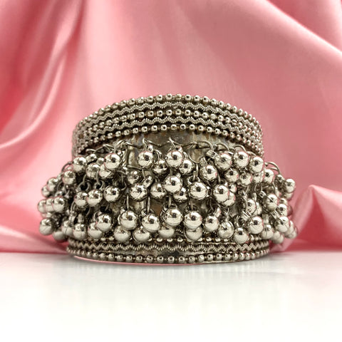 High Quality Adjustable Oxidized Silver Ghungroo Bangle Bracelet
