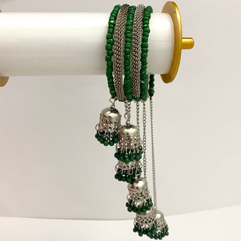 High Quality Silver And Green Oxidised Tassel Bracelet