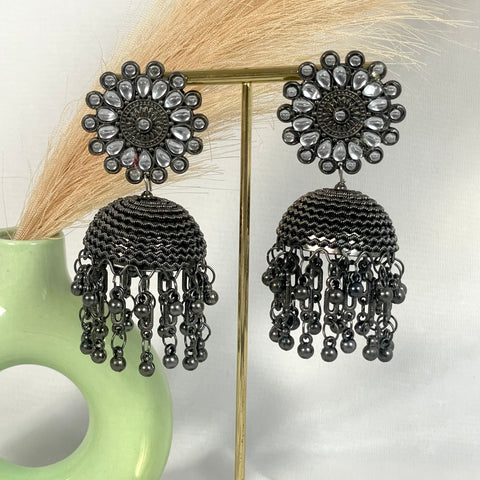 Affordable Pack Of 4 Oxidised Jewelry Jhumkas And Bracelet Set Combo