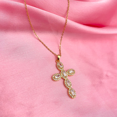 Stainless steel, dailywear, stone studded, golden, cross, necklace, premium
