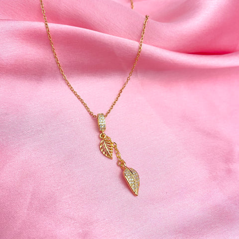 Pack 2 Premium Golden Leaf Charm Necklace With Silver Hug Ring Combo Set Perfect For Dailywear