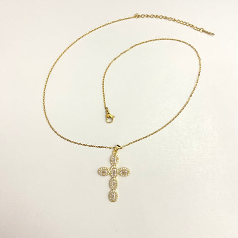 Stainless steel, dailywear, stone studded, golden, cross, necklace, premium