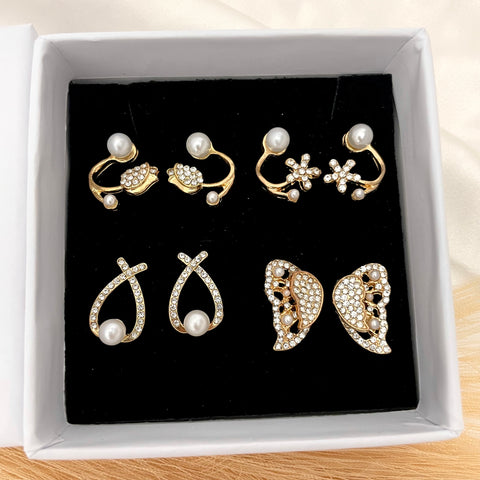 Korean earring, stone studded, pack of 4, combo jewelry, butterfly studs, flower studs, Pearl drop earring, Korean fashion