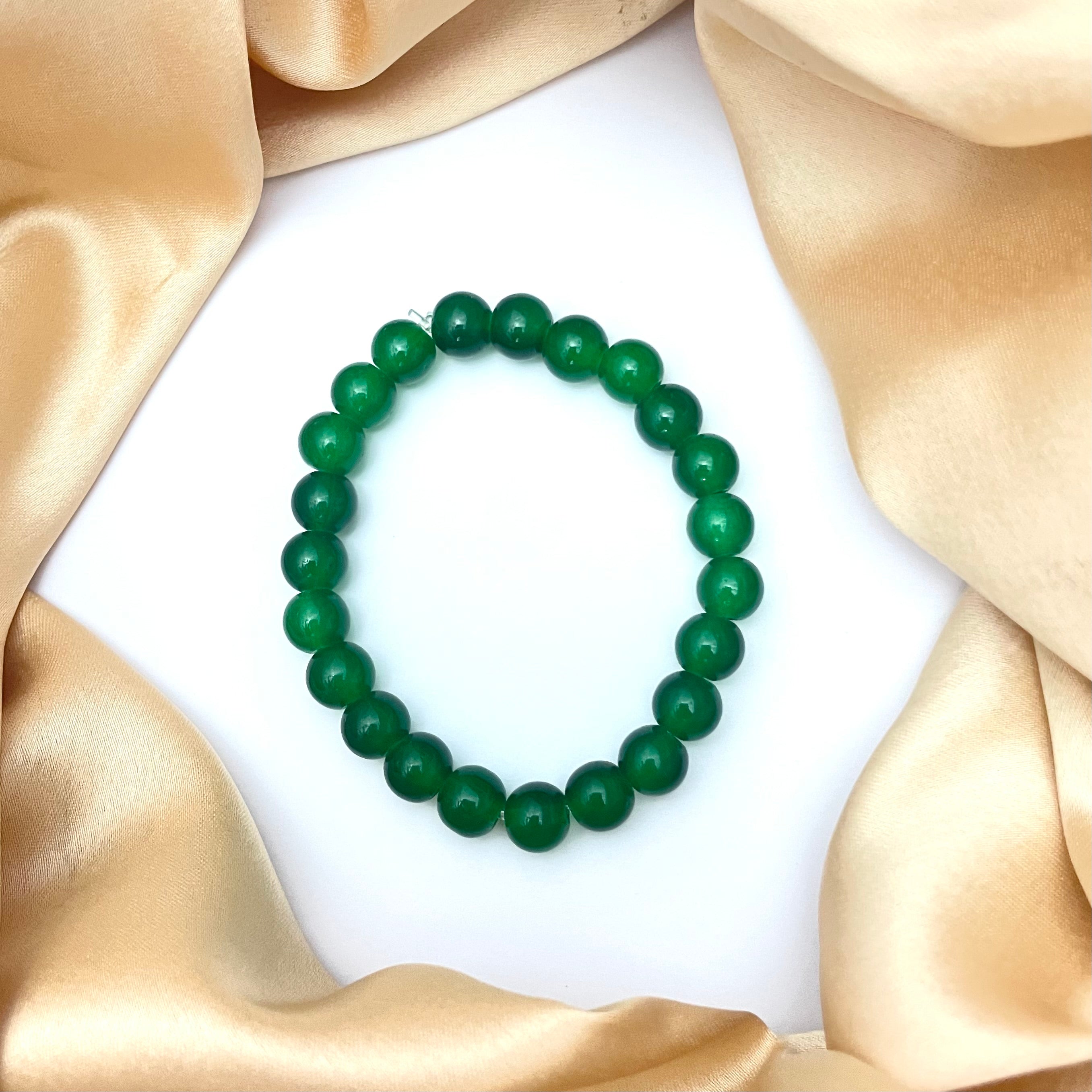 Stretchable Green Glass Beads Bracelet– Oralia India