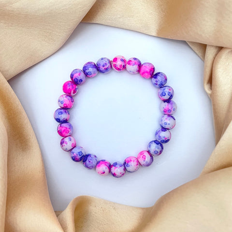 Pack Of 6 Stretchable Tie-Dye Glass Bead Bracelet Combo Perfect For Dailywear