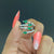 High Quality Adjustable Silver Green Teardrop Stone Studded Ring