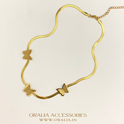 Stainless Steel Golden Triple Butterflies Necklace