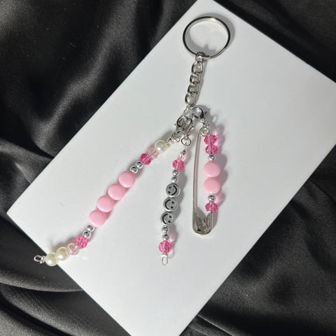 Cute Pink Bag Key Chain With Smiley Charm