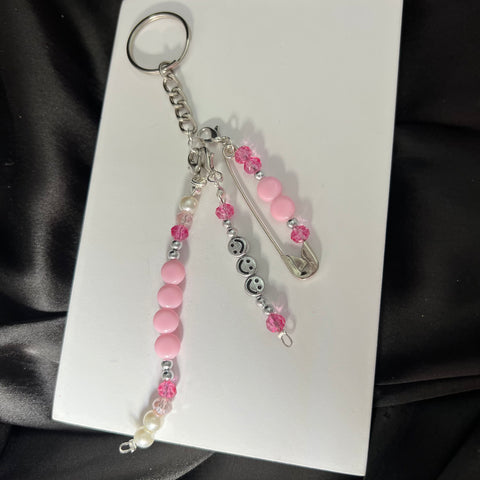 Cute Pink Bag Key Chain With Smiley Charm