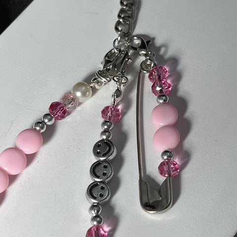 Cute Pink Bag Key Chain With Smiley Charm
