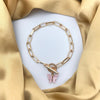 Simple Classic Gold Link Chain Bracelet With Butterfly (Pink)