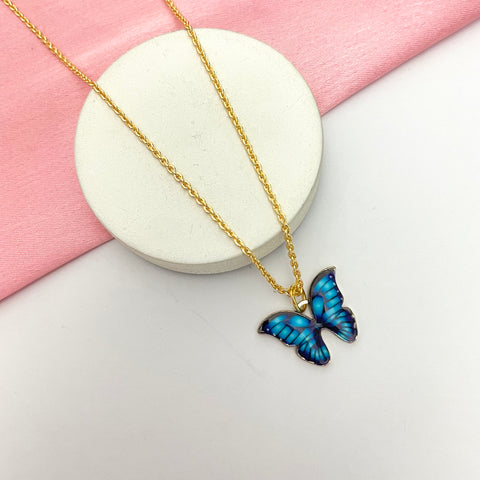 Unique Blue Butterfly Charm Necklace (Golden)