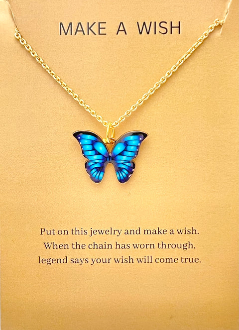 Unique Blue Butterfly Charm Necklace (Golden)