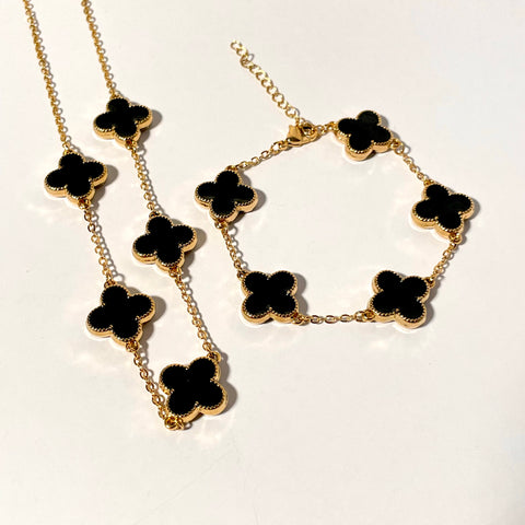 Affordable Pack Of 2 Black Clover Bracelet & Necklace Combo Perfect For Dailywear