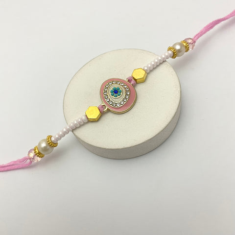 Cute Pink Evil Eye Charm Thread Rakhi For Brother