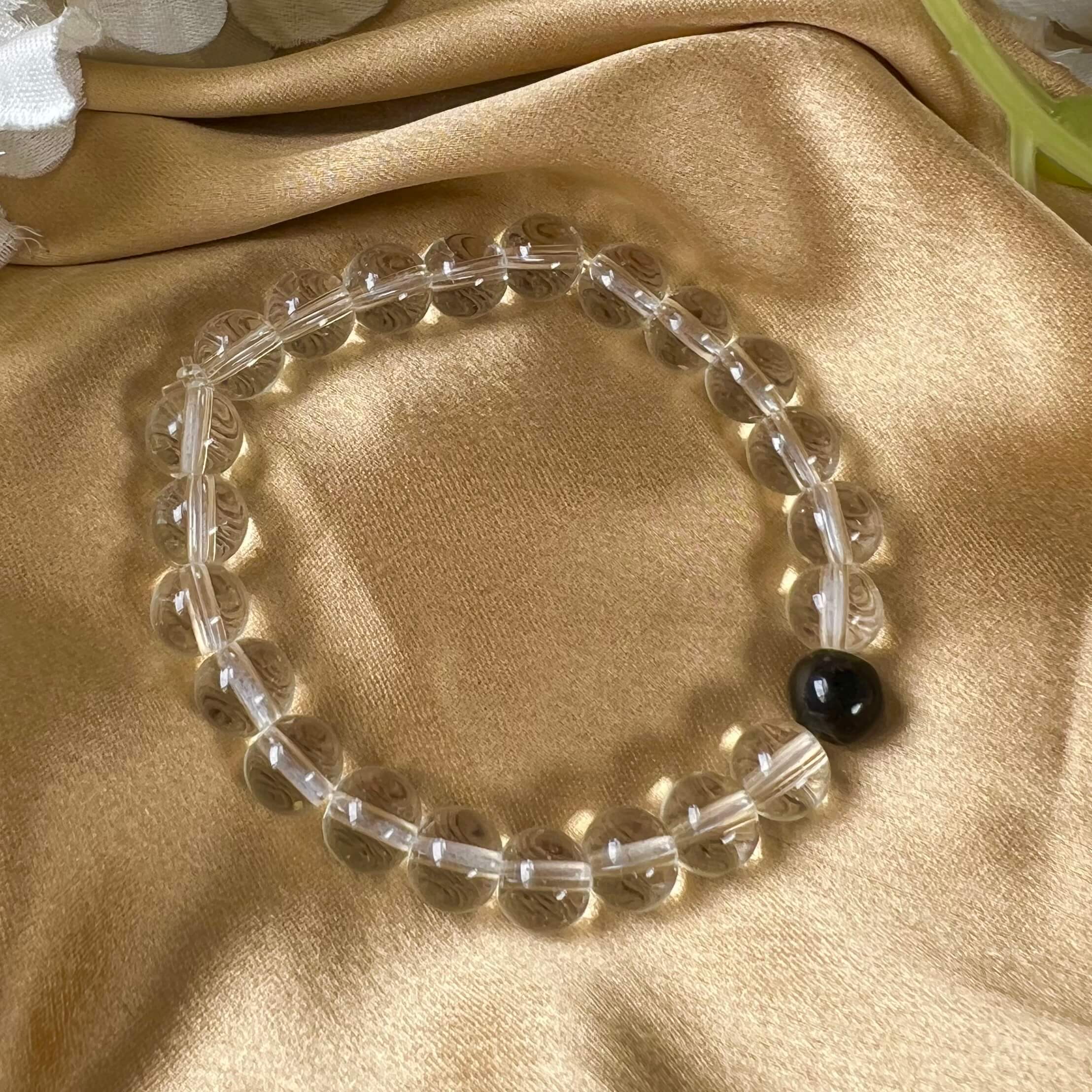 Shiny Bead Tassle Bracelet Transparent Grey main image 1