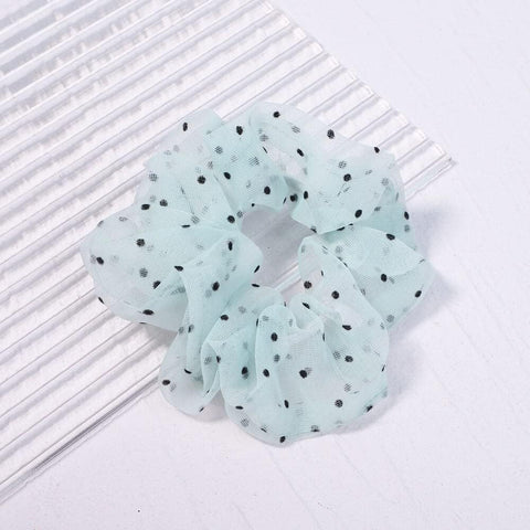 Light Sky Blue Polka Dot Print Organza Scrunchie