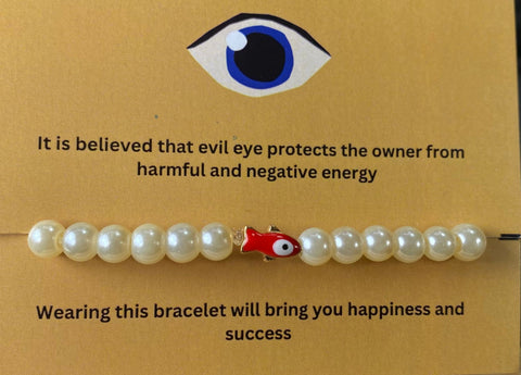 High Quality Pearl Bracelet With Fish Evil Eye Charm