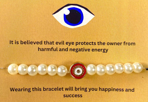 High Quality Pearl Bracelet With Round Evil Eye Charm