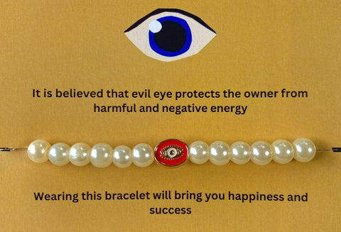 High Quality Pearl Bracelet With Oval Evil Eye Charm