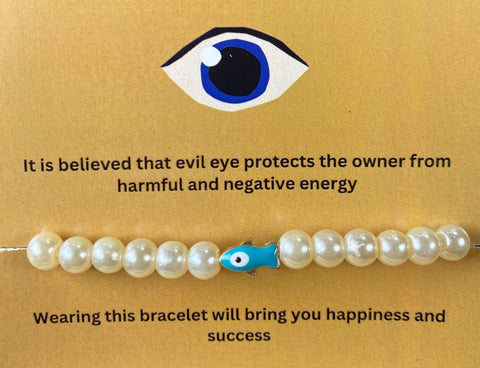 High Quality Pearl Bracelet With Fish Evil Eye Charm