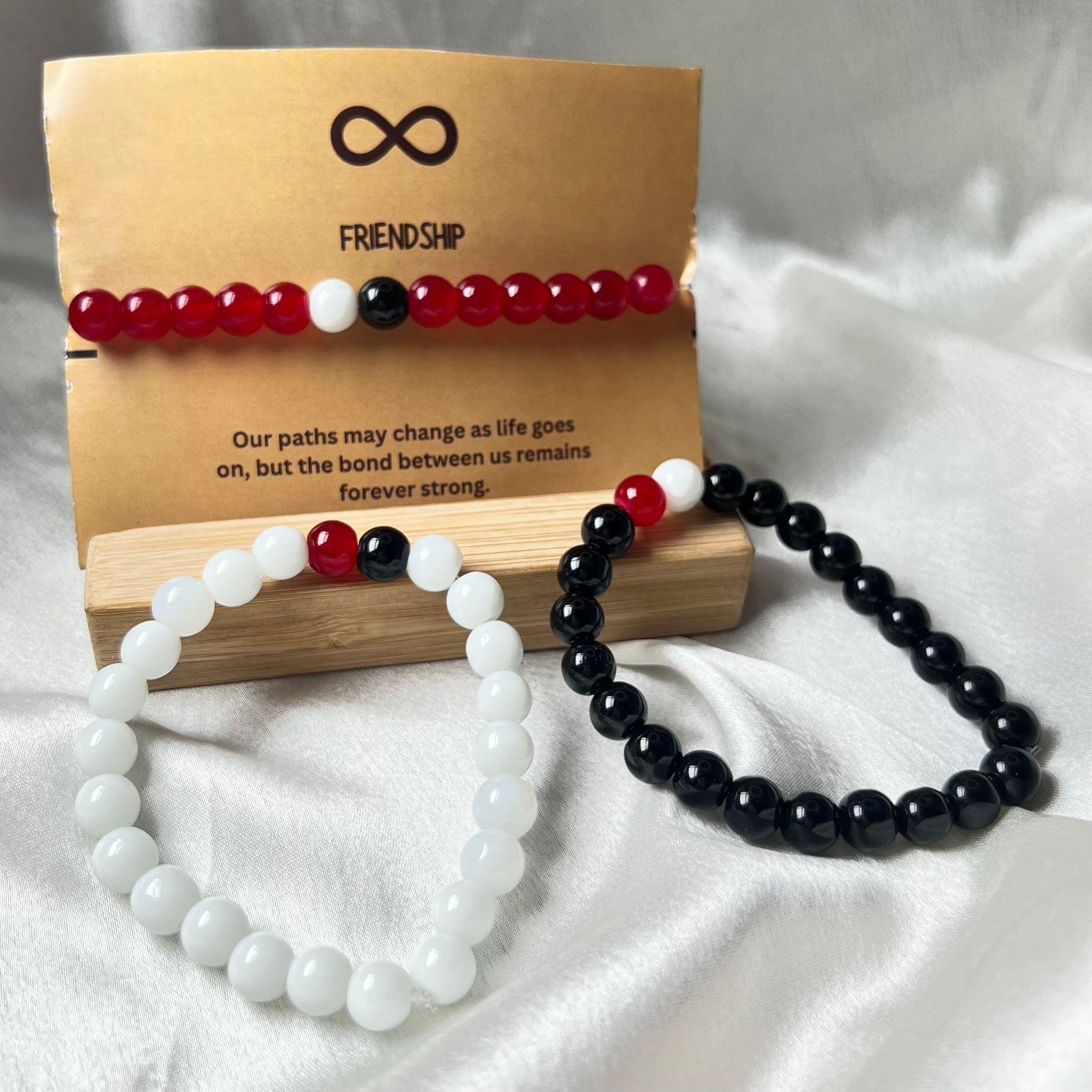 Pack Of 3 Friendship Glass Beads Bracelet (Red,Black,White)