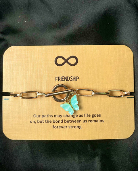 Simple Classic Gold Link Chain Bracelet With Butterfly (Sea Green)