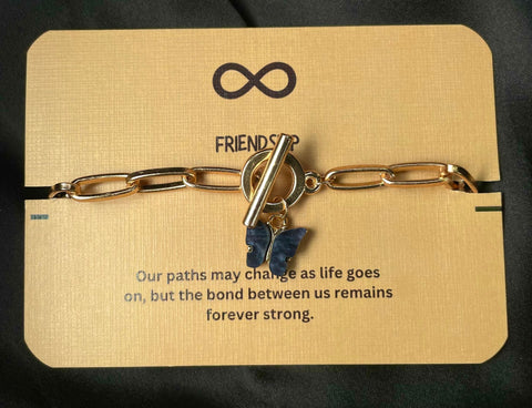 Simple Classic Gold Link Chain Bracelet With Butterfly (Black)