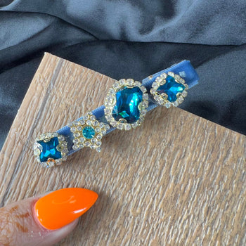 High Quality Water Drop Flannel Rhinestone Blue Hair Clip